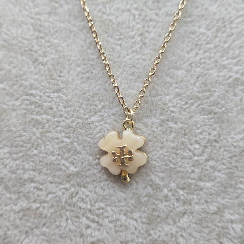 Tory Burch Goldtone Four-Leaf Clover Necklace with Cream Inlay